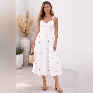 🌺Rosie Posie White Embroidered Floral Midi Dress